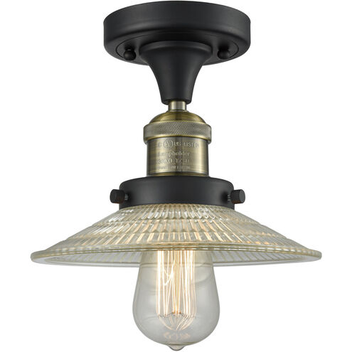 Franklin Restoration Halophane LED 9 inch Black Antique Brass Semi-Flush Mount Ceiling Light in Clear Halophane Glass, Franklin Restoration
