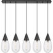 Malone 5 Light 37.75 inch Matte Black Linear Pendant Ceiling Light in Striped Clear Glass