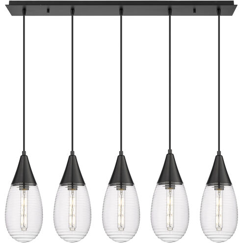 Malone 5 Light 37.75 inch Matte Black Linear Pendant Ceiling Light in Striped Clear Glass