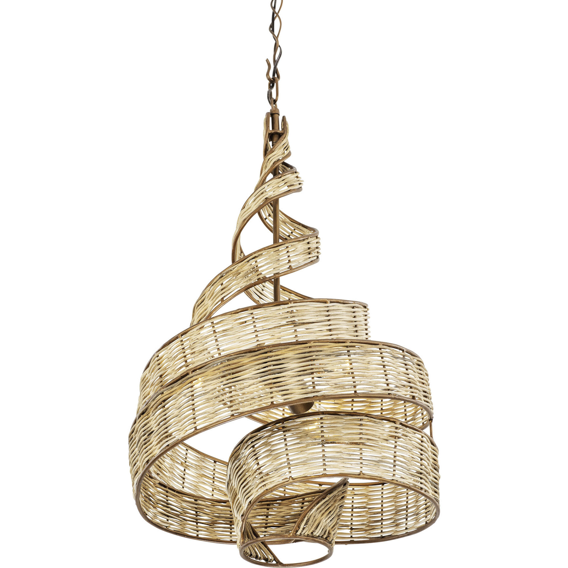 Flow 3 Light 18 inch Baguette and Natural Rattan Pendant Ceiling Light in Baguette/Natural Rattan, Smithsonian Collaboration