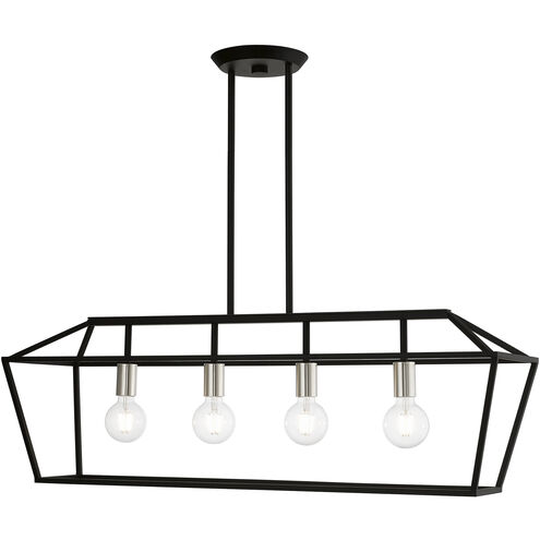 Devone 4 Light 38 inch Black with Brushed Nickel Accents Linear Chandelier Ceiling Light