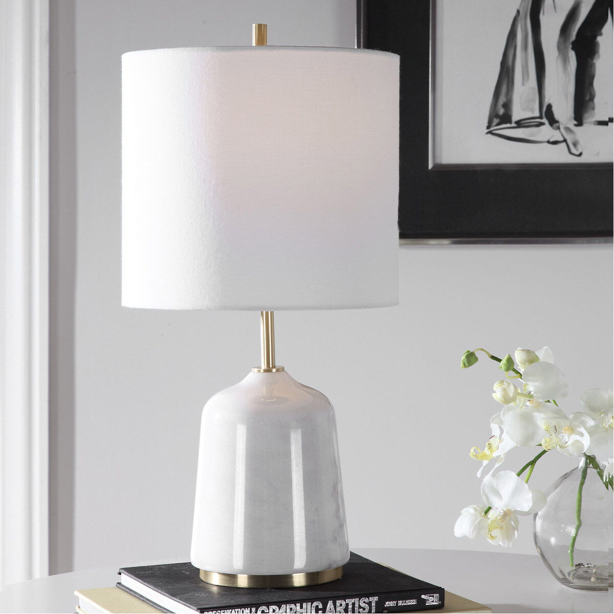 Eloise 20 inch 100 watt White Marble Table Lamp Portable Light