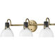 Argo 3 Light 24.5 inch Heritage Brass with Black Vanity Light Wall Light