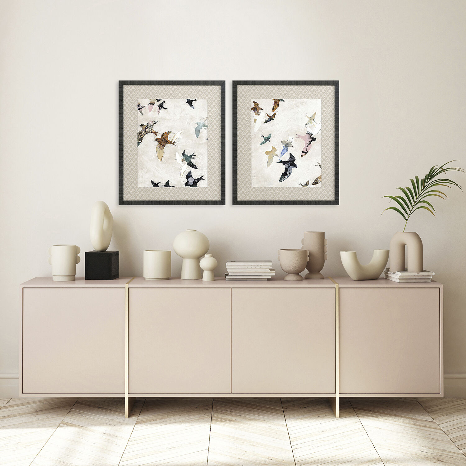 Animals Blue and Black and Pink and Rust Framed Art