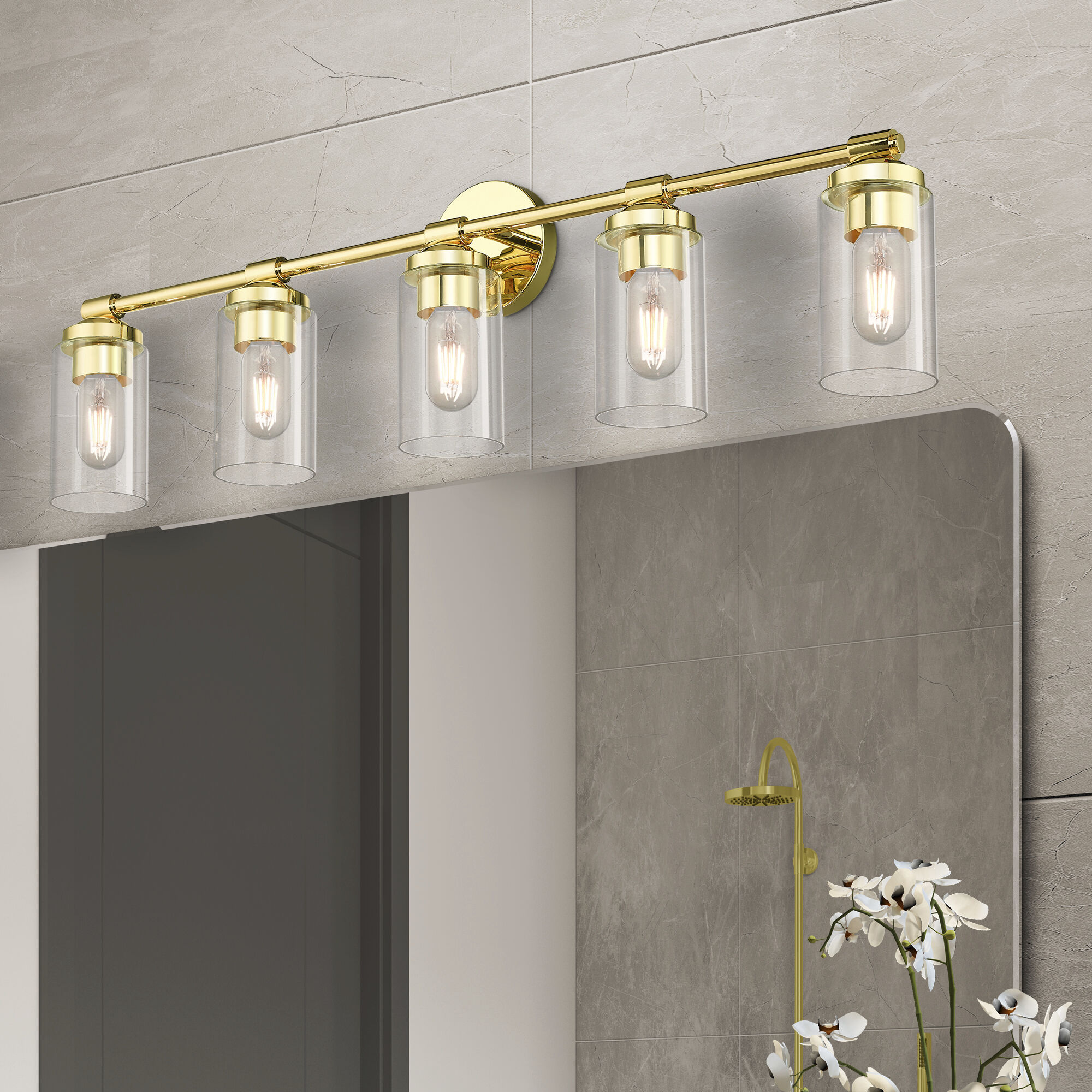 Whittier 5 Light 35 inch Polished Brass Vanity Wall Sconce Wall Light, Large