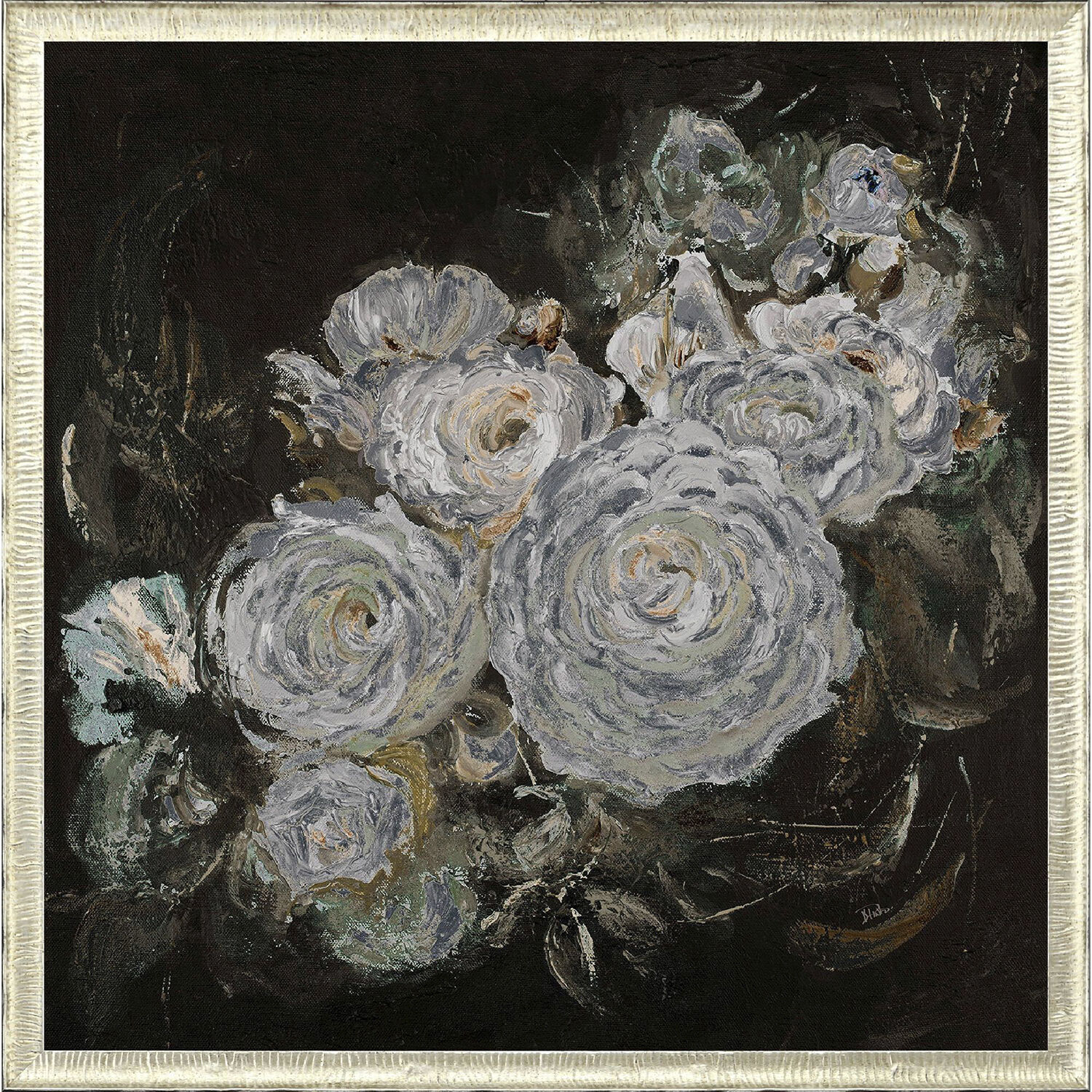 Florals Black and Green and Purple and White Framed Art