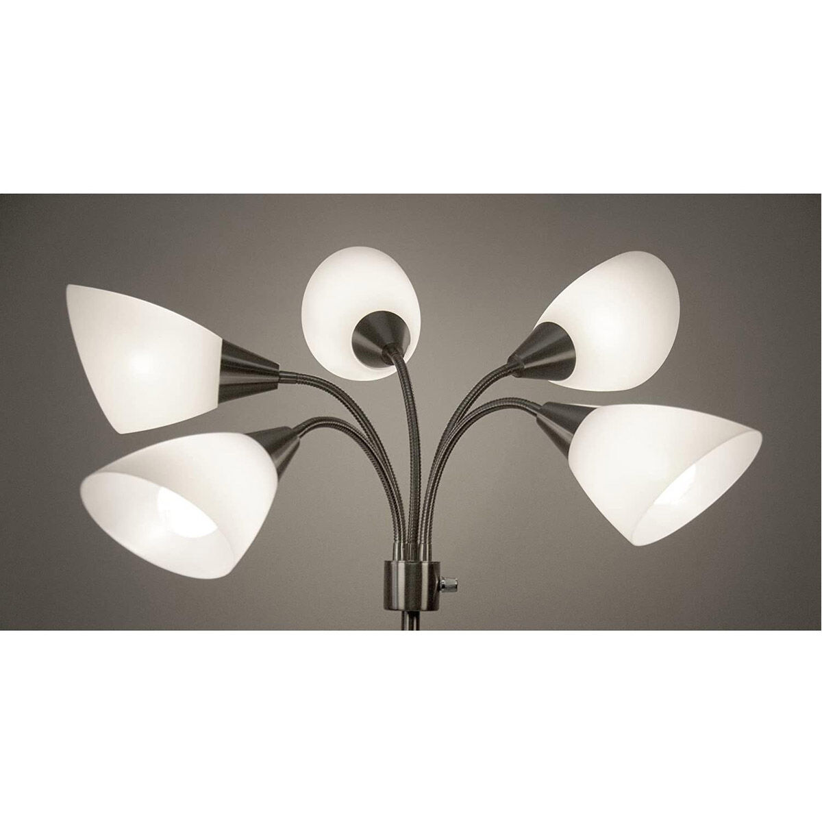 Five Light 67 inch 60 watt Brushed Steel Tree Floor Lamp Portable Light, Simplee Adesso