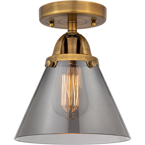 Nouveau 2 Large Cone LED 7.75 inch Brushed Brass Semi-Flush Mount Ceiling Light in Plated Smoke Glass