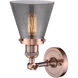 Franklin Restoration Small Cone LED 6 inch Antique Copper Semi-Flush Mount Ceiling Light in Plated Smoke Glass, Franklin Restoration