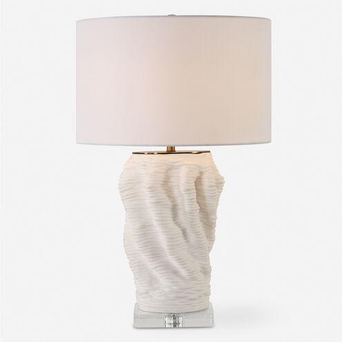 Stratified 28 inch 150.00 watt Matte White Glaze with Brass and Crystal Table Lamp Portable Light