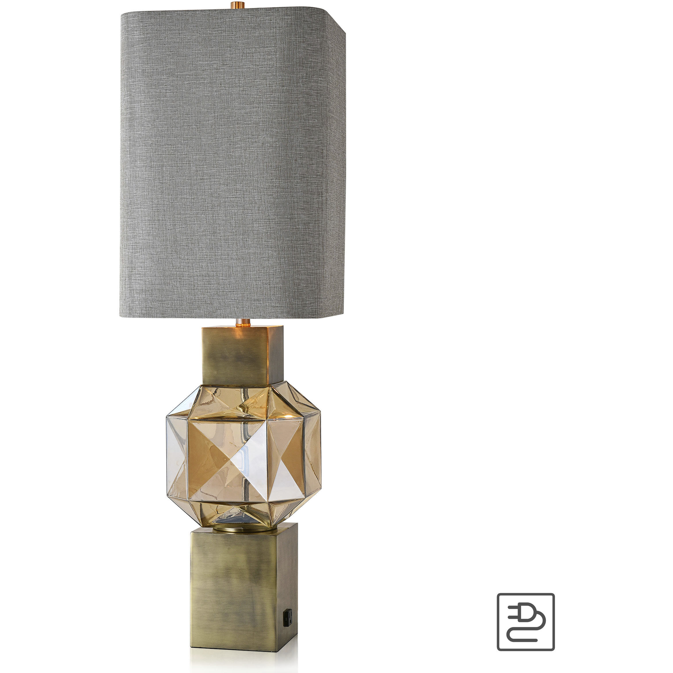 Beverly 46 inch 150.00 watt Antique Brass and Amber with Heathered Gray Table Lamp Portable Light