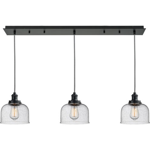 Edison Large Bell 3 Light 36 inch Matte Black Linear Pendant Ceiling Light, Edison