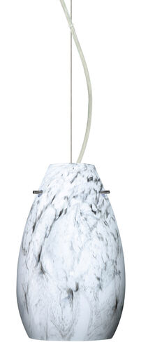 Pera 1 Light Satin Nickel Pendant Ceiling Light in Marble Grigio Glass, Incandescent