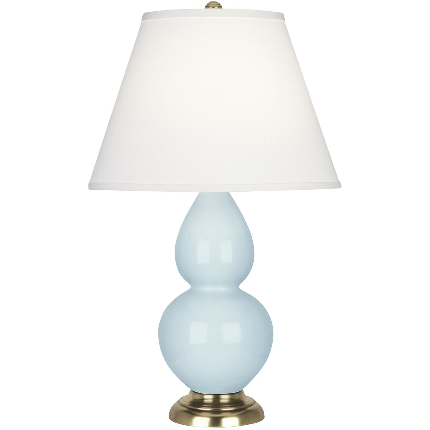Small Double Gourd 22.75 inch 150 watt Baby Blue Glazed Ceramic with Antique Natural Brass Accent Lamp Portable Light in Pearl Dupioni