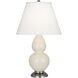 Small Double Gourd 22.75 inch 150.00 watt Bone Glazed Ceramic with Antique Silver Accent Lamp Portable Light in Pearl Dupioni