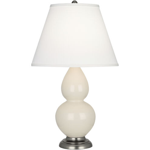 Small Double Gourd 22.75 inch 150.00 watt Bone Glazed Ceramic with Antique Silver Accent Lamp Portable Light in Pearl Dupioni