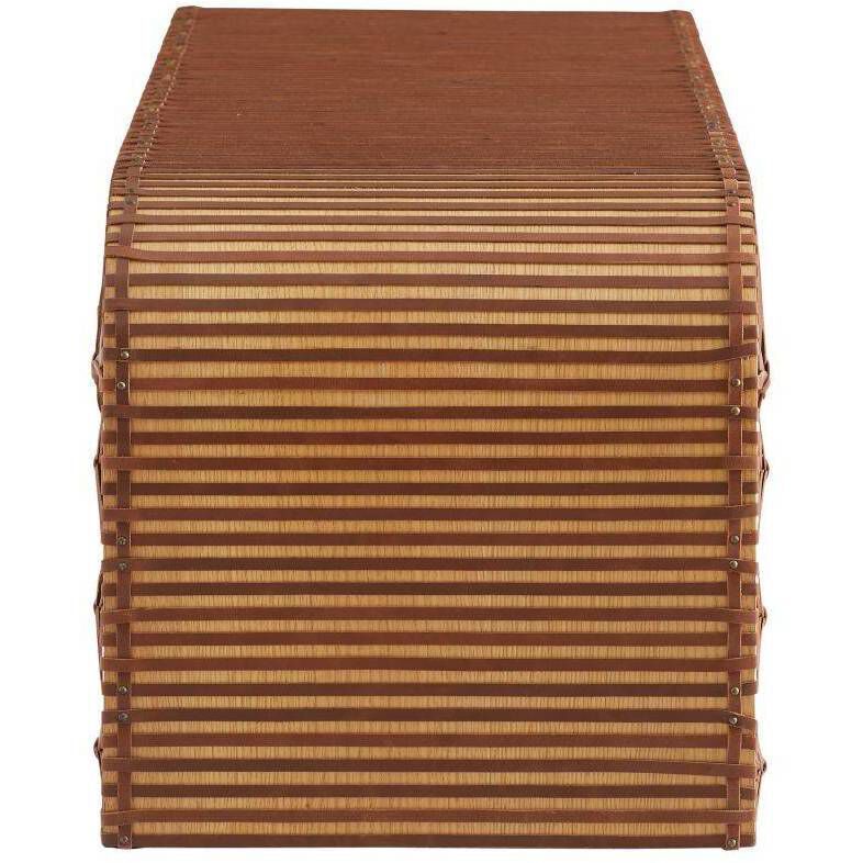 Hutchins Deep Russet Leather and Natural Oak with Antique Brass Bench