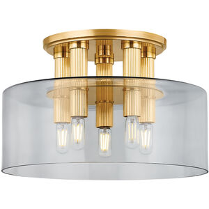 Crystler 5 Light 15 inch Aged Brass Flush Mount Ceiling Light