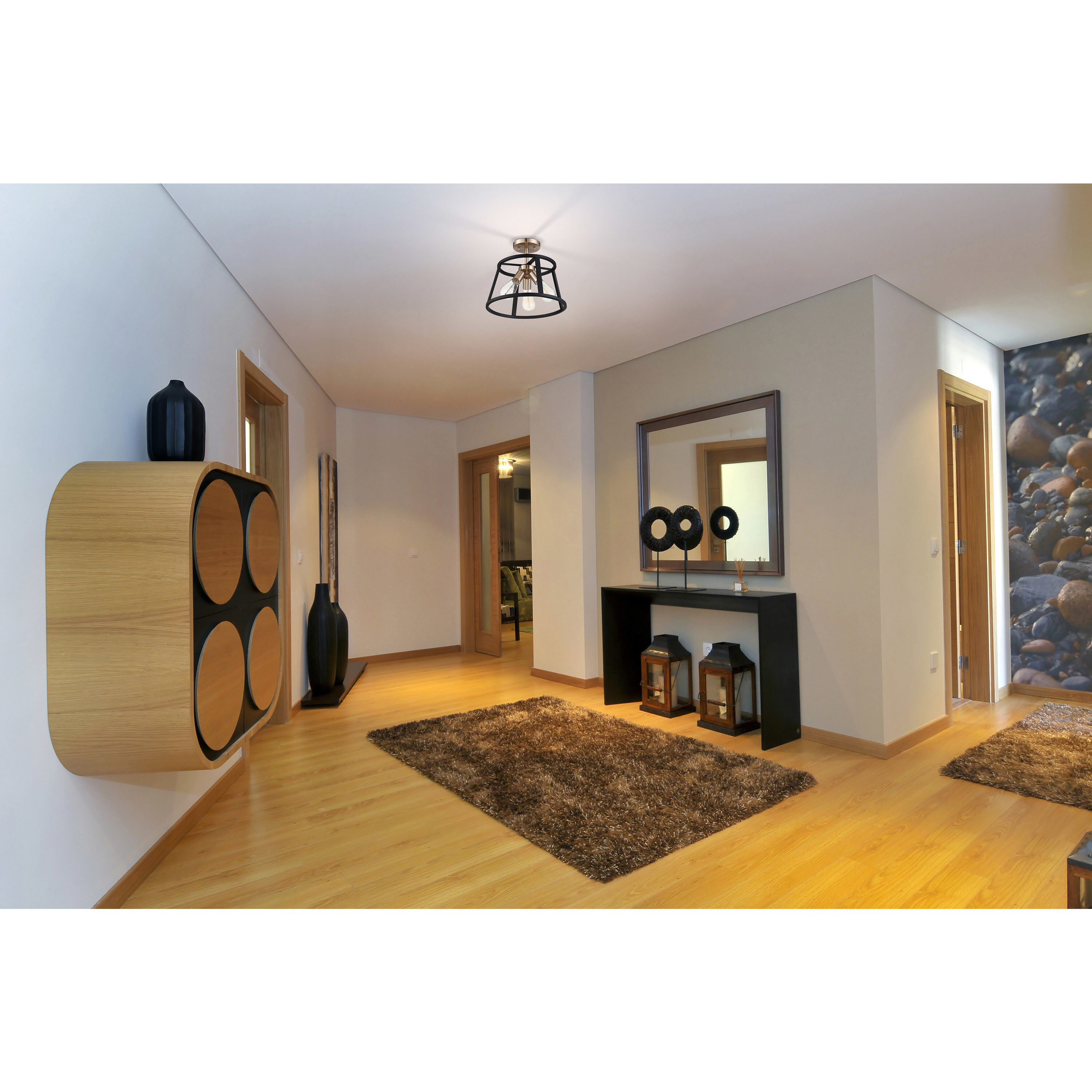 Chassis 3 Light 14 inch Copper Brushed Brass and Matte Black Flush Mount Ceiling Light