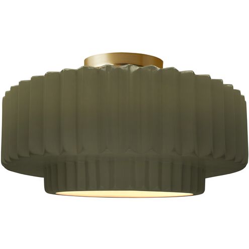 Radiance 1 Light 14.5 inch Matte Green and Brushed Brass Semi Flush Ceiling Light