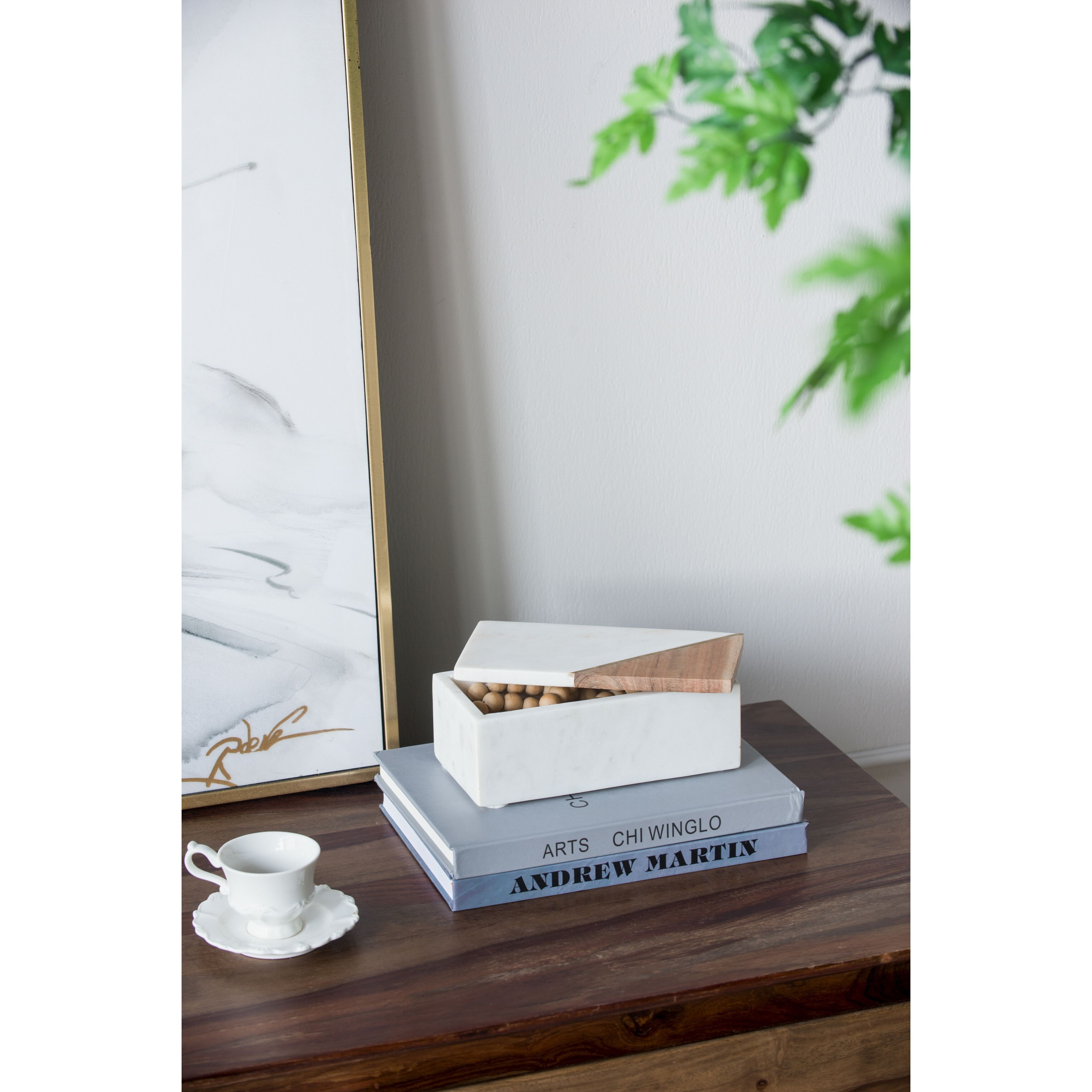 Anita 3.9 inch White/Brown Marble Boxes