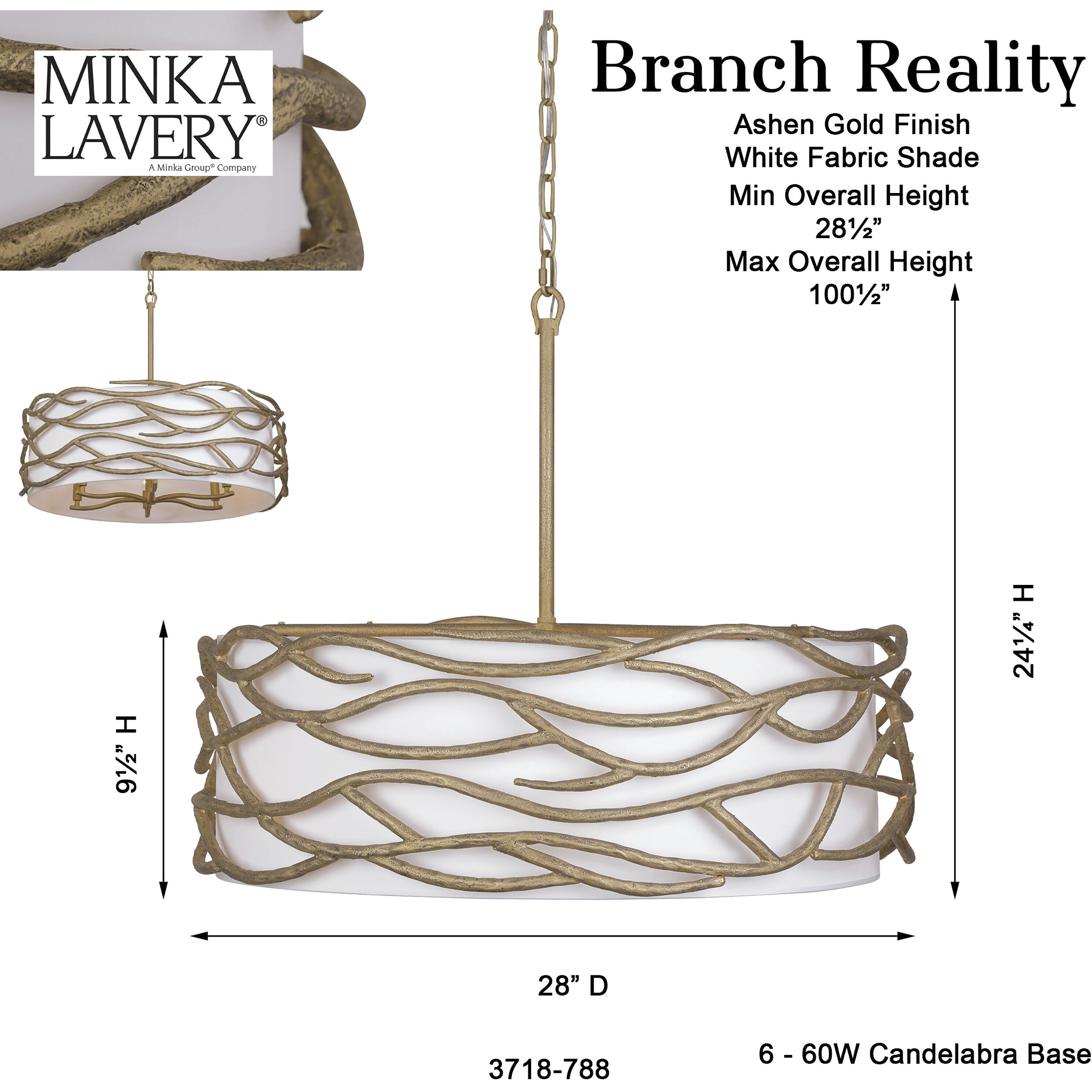 Branch Reality 6 Light 28 inch Textured Ashen Gold Pendant Ceiling Light