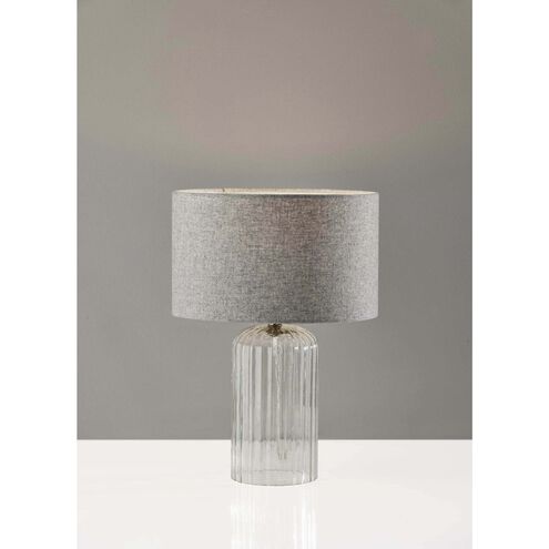Carrie 17 inch 60.00 watt Clear Ribbed Glass with Antique Brass Neck Table Lamp Portable Light, Small, Simplee Adesso