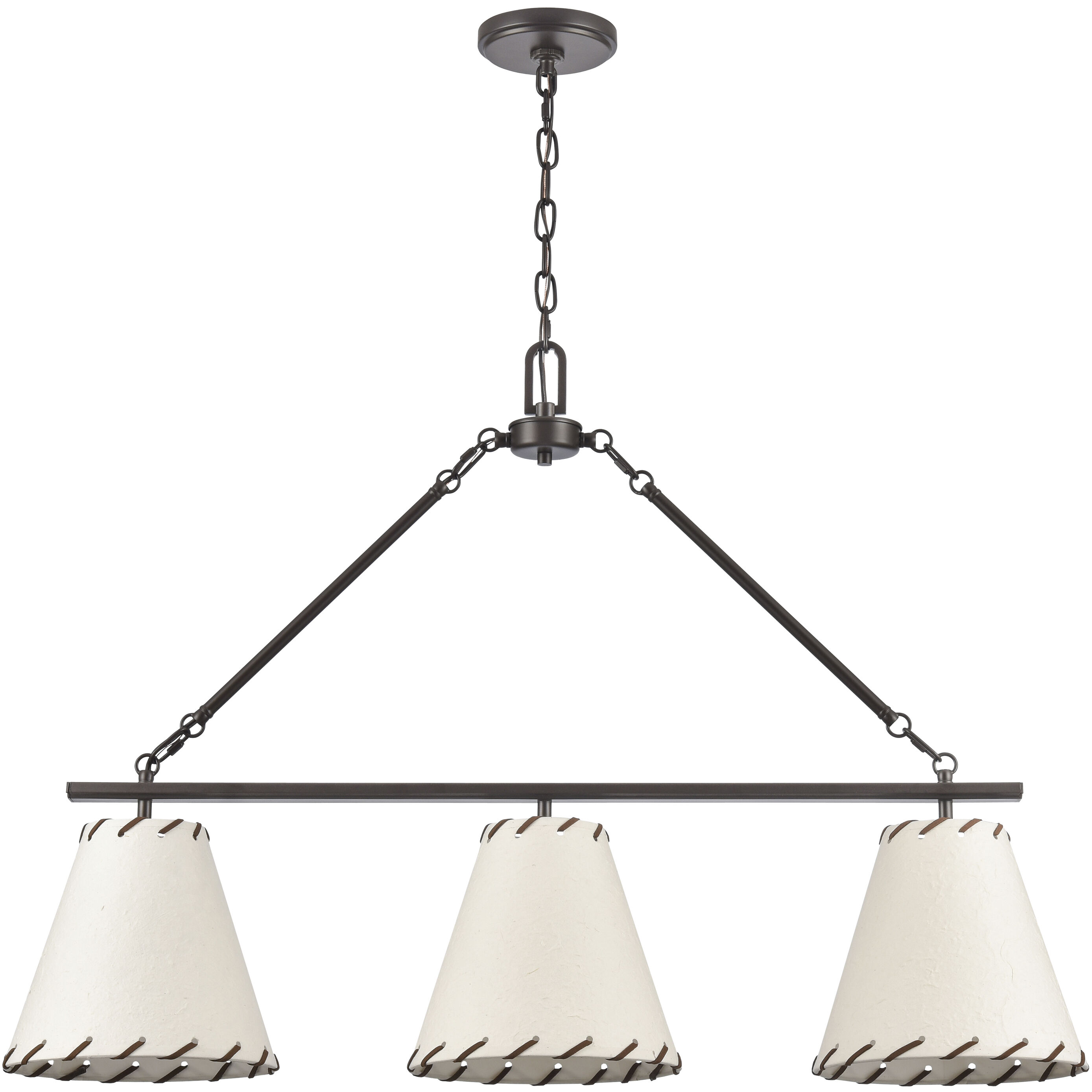 Marion 3 Light 36 inch Oil Rubbed Bronze with Natural Linear Chandelier Ceiling Light