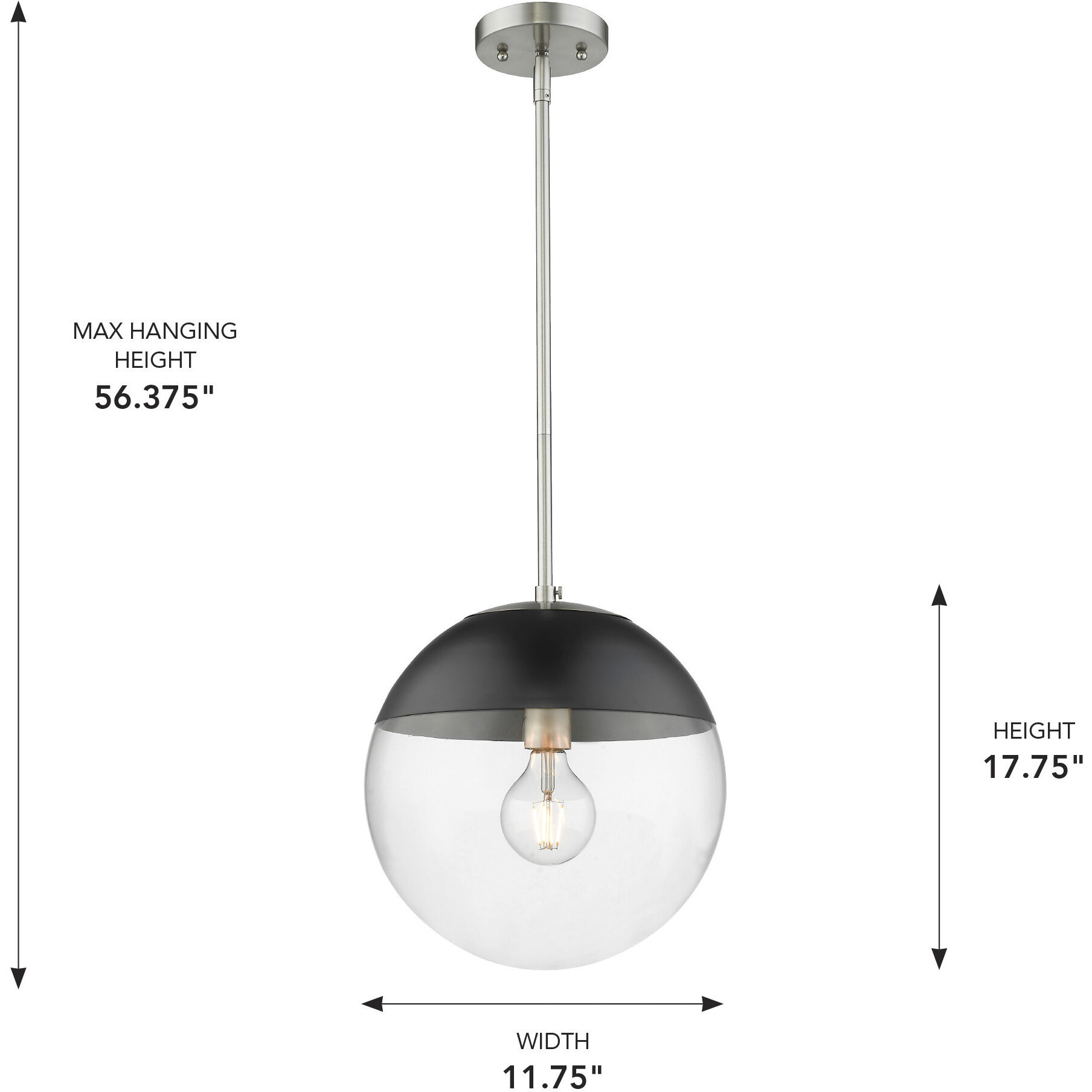 Dixon Pendant Ceiling Light in Pewter, Matte Black, Large