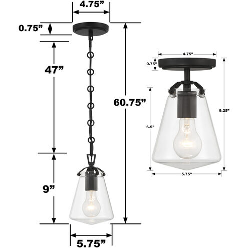 Voss 1 Light 5.75 inch Matte Black Mini Pendant Ceiling Light