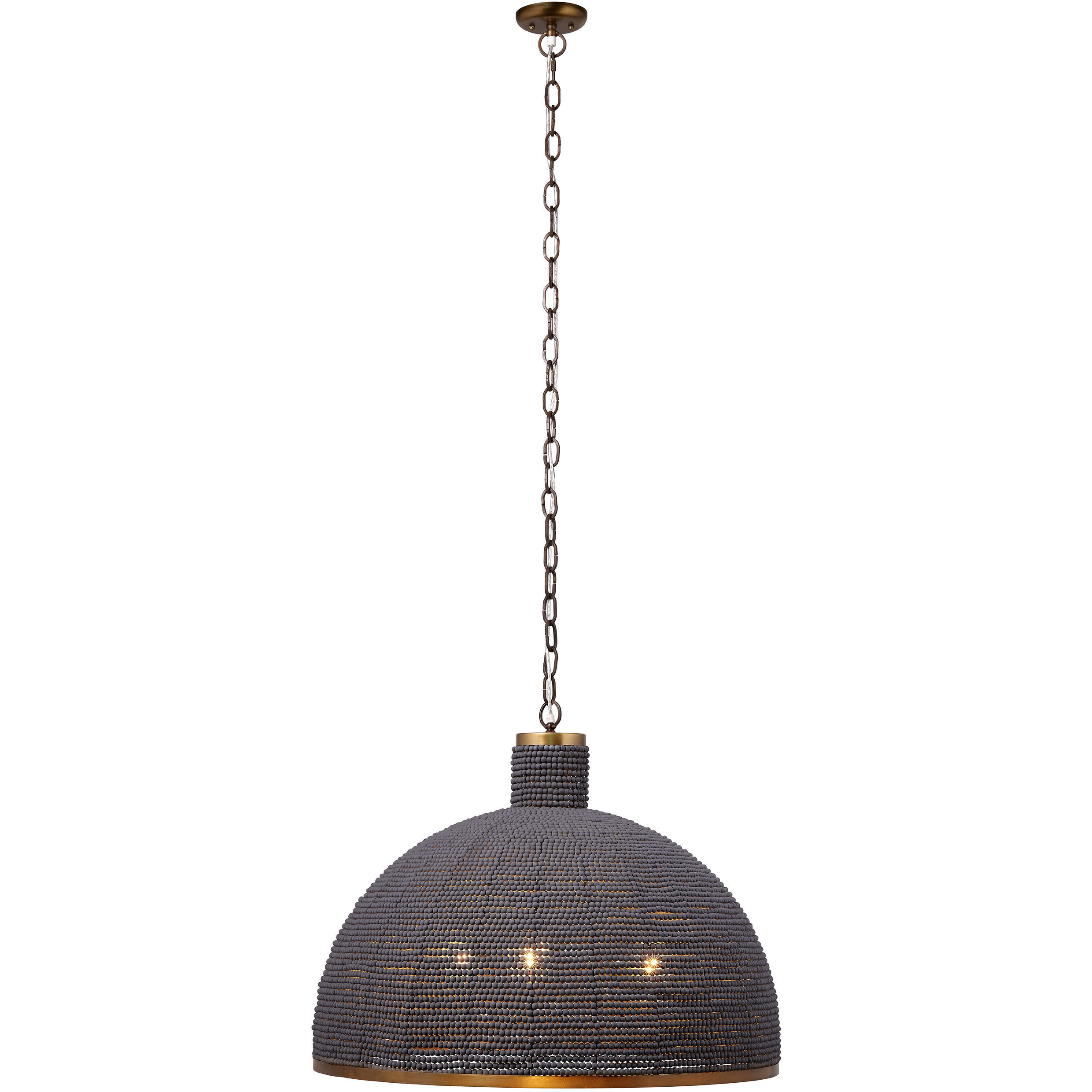 Big 3 Light 31 inch Slate Blue Wood Beads and Antique Brass Chandelier Ceiling Light