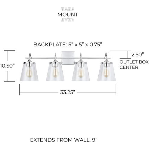 Jayne 4 Light 33.25 inch Chrome Vanity Light Wall Light