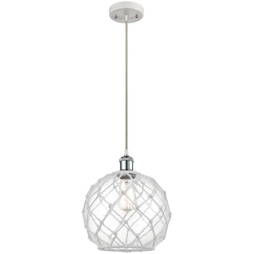 Ballston Large Farmhouse Rope 1 Light 10 inch White and Polished Chrome Mini Pendant Ceiling Light in Clear Glass with White Rope, Ballston