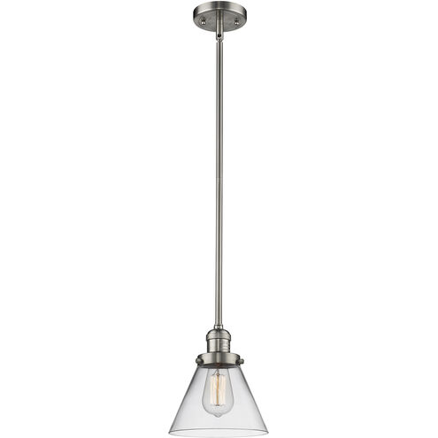 Franklin Restoration Cone 1 Light 8 inch Brushed Satin Nickel Mini Pendant Ceiling Light in Incandescent, Clear, Franklin Restoration