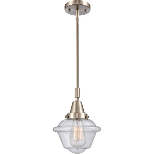 Franklin Restoration Small Oxford LED 7.5 inch Brushed Satin Nickel Mini Pendant Ceiling Light in Seedy Glass