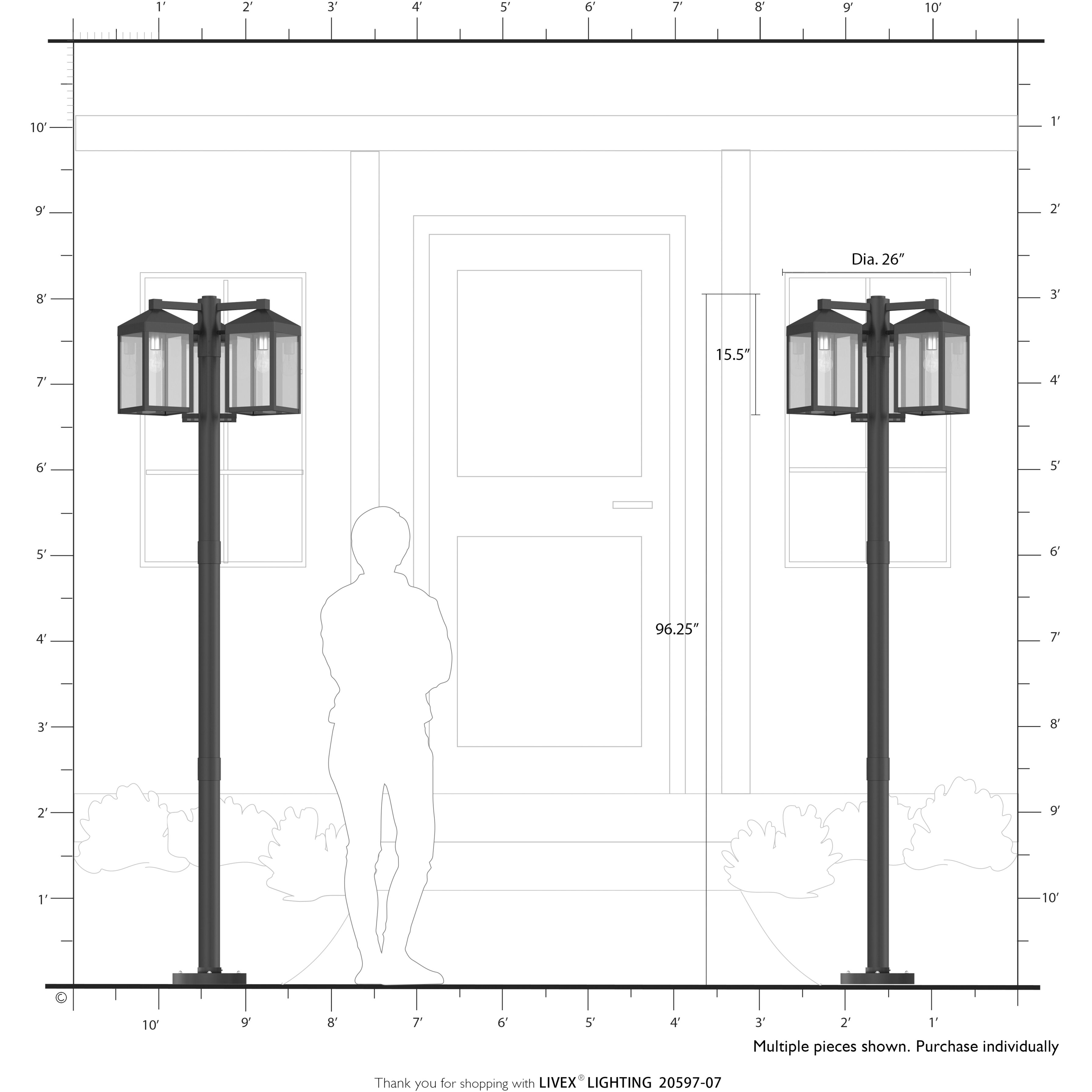 Nyack 3 Light 96.25 inch Black with Brushed Nickel Accents Outdoor 3 Head Post Light