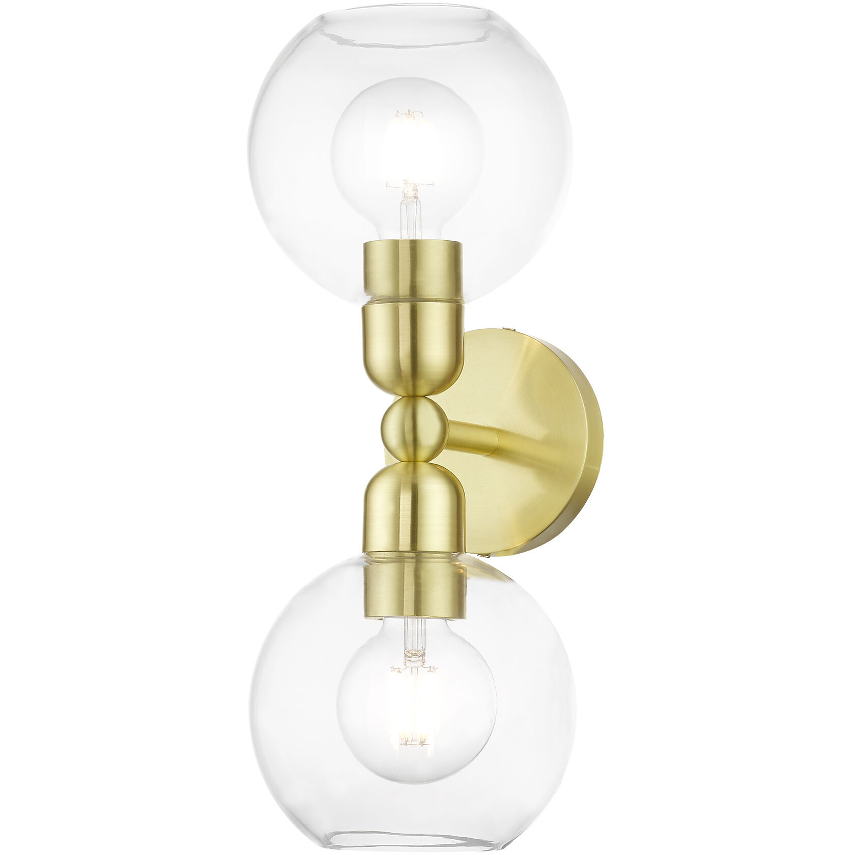 Downtown 2 Light 7 inch Satin Brass Vanity Sconce Wall Light, Sphere