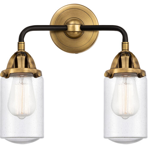 Nouveau 2 Dover 2 Light 12.5 inch Black Antique Brass Bath Vanity Light Wall Light in Seedy Glass