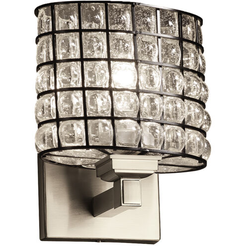 Wire Glass Wall Sconce Wall Light in 700 Lm LED, Polished Chrome, Grid with Clear Bubbles
