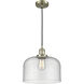 Franklin Restoration Bell 1 Light 12 inch Antique Brass Mini Pendant Ceiling Light in Incandescent, Seedy, Franklin Restoration