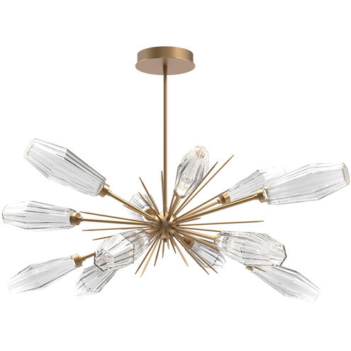 Aalto LED 53.3 inch Novel Brass Linear Pendant Ceiling Light in Optic Rib Clear, 2700K LED, Oval Starburst