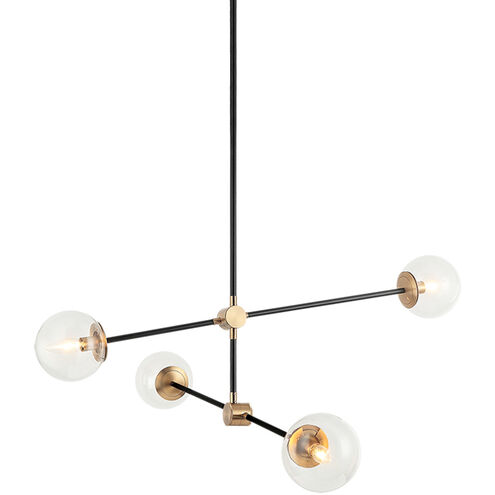 Cosmic 4 Light 38 inch Aged Gold Brass Chandelier Ceiling Light in Aged Gold Brass and Clear