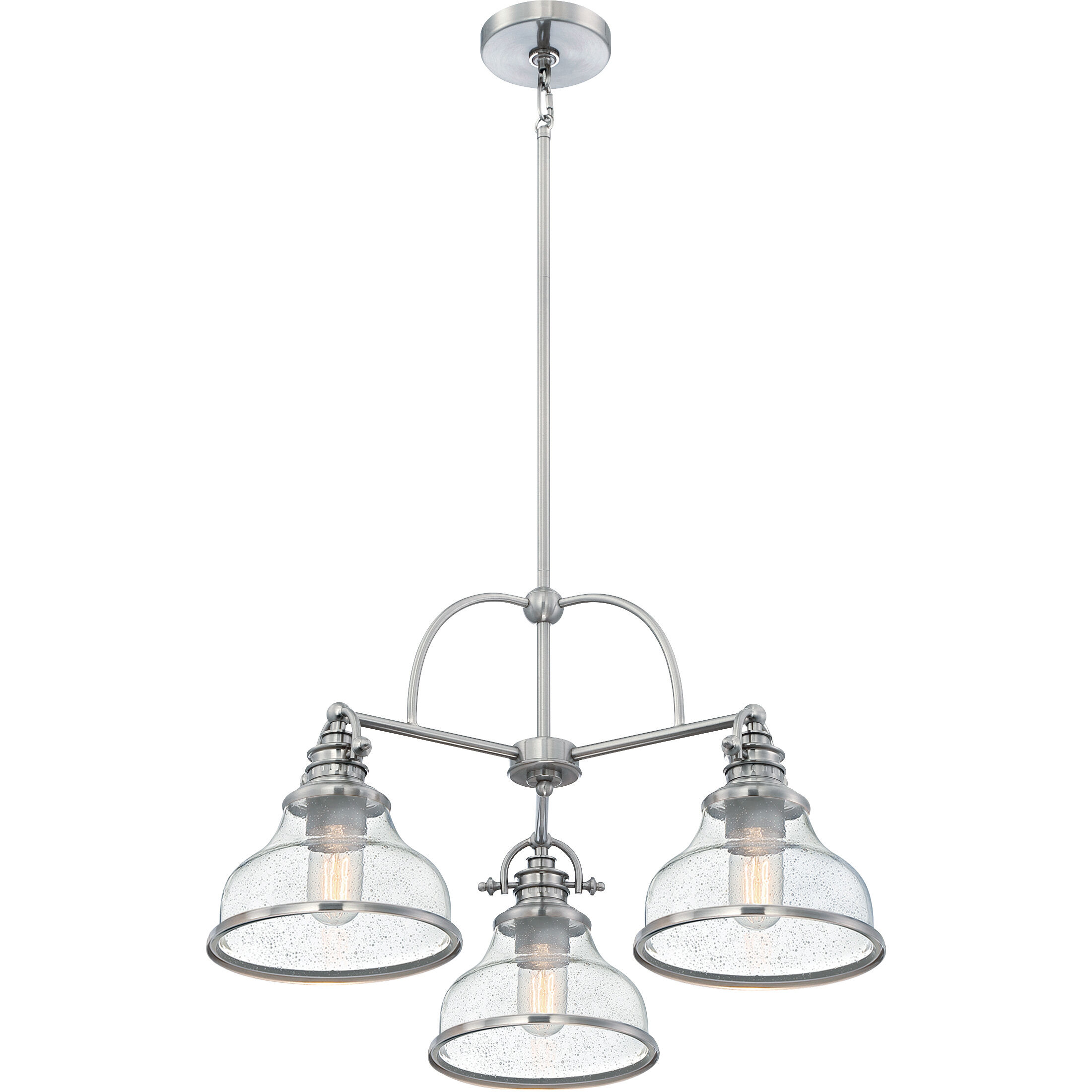 Grant 3 Light 24 inch Brushed Nickel Dinette Chandelier Ceiling Light in Clear Seedy Glass