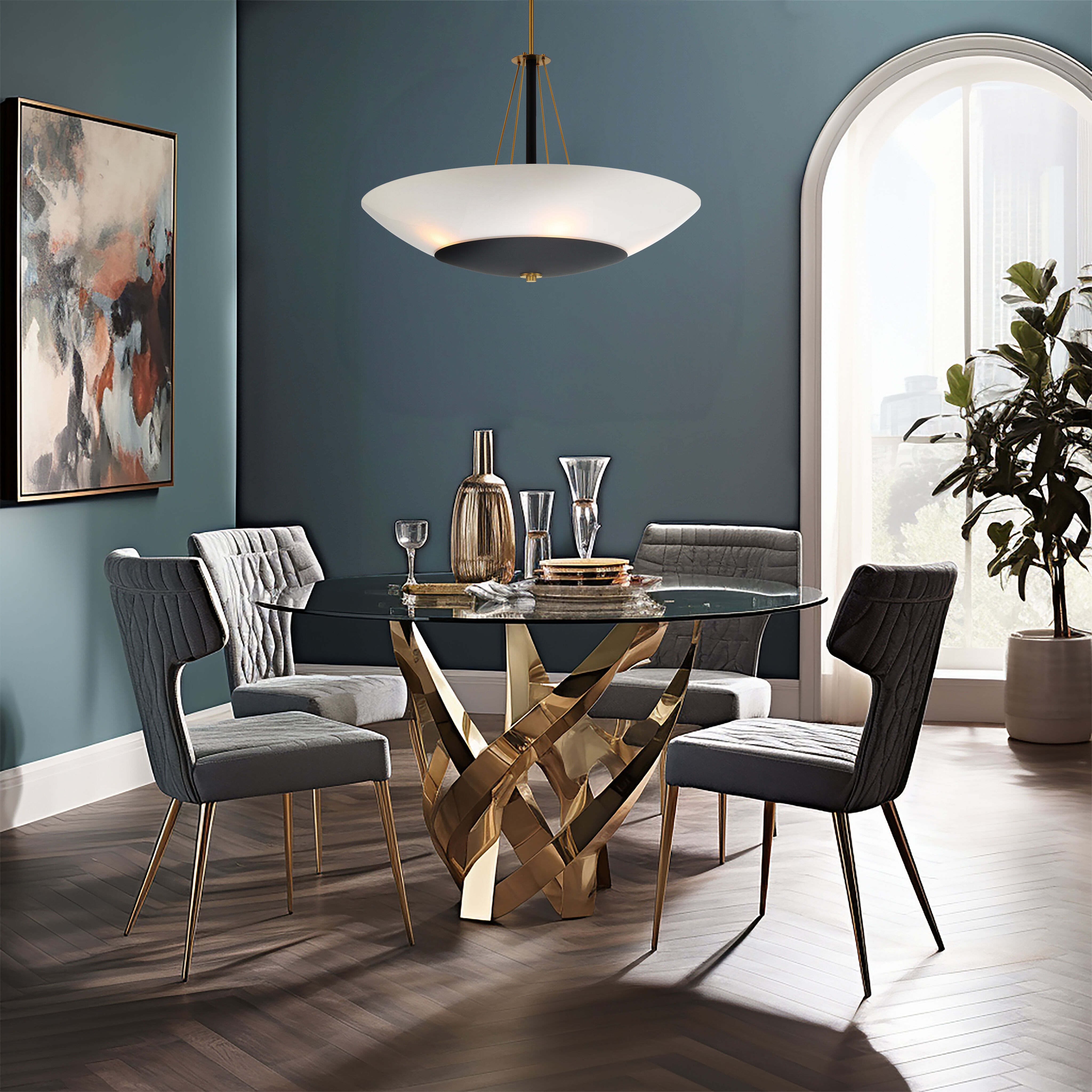 BAX 5 Light 32 inch Sand Coal and Soft Brass Pendant Ceiling Light