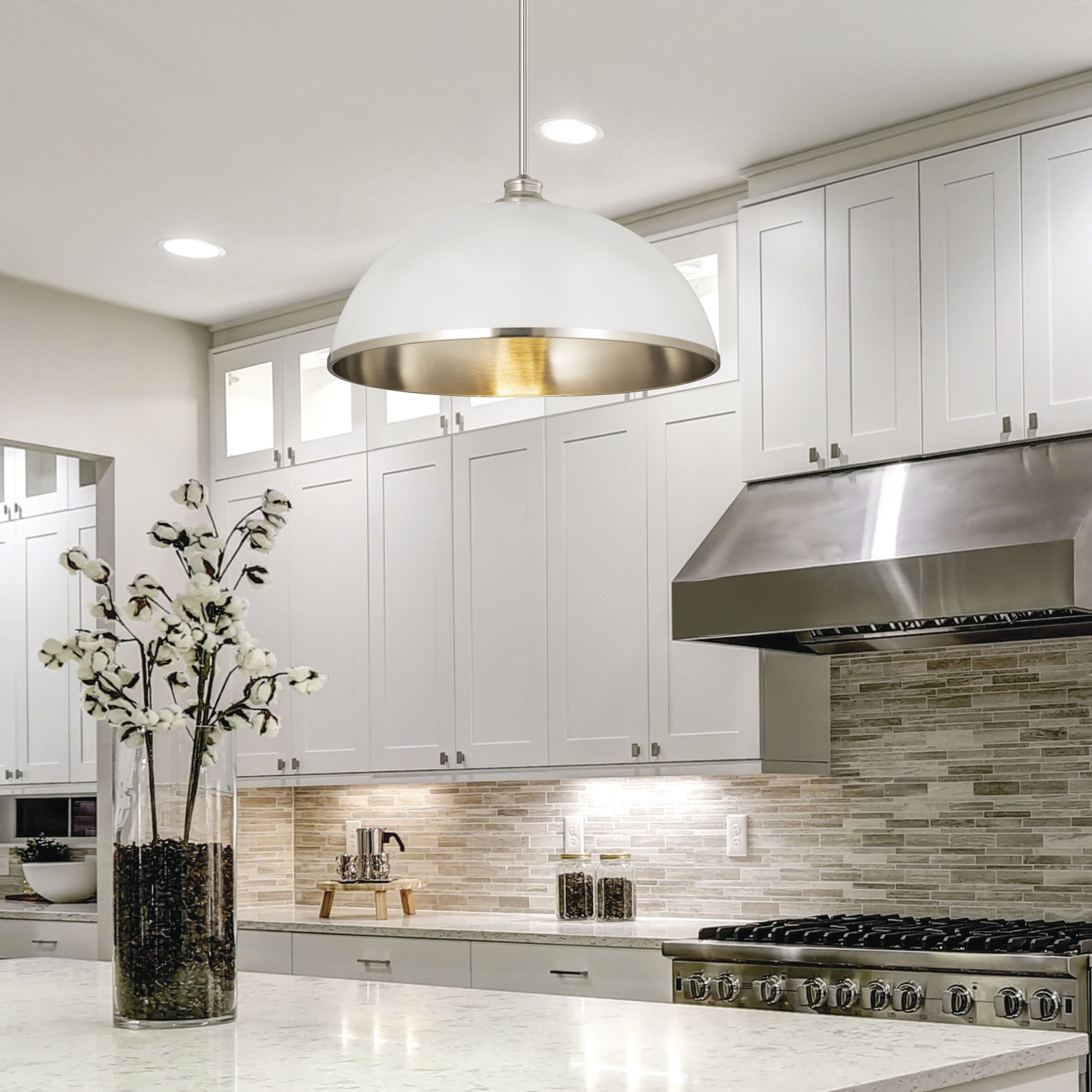 Landry 1 Light 20 inch Matte White and Brushed Nickel Pendant Ceiling Light