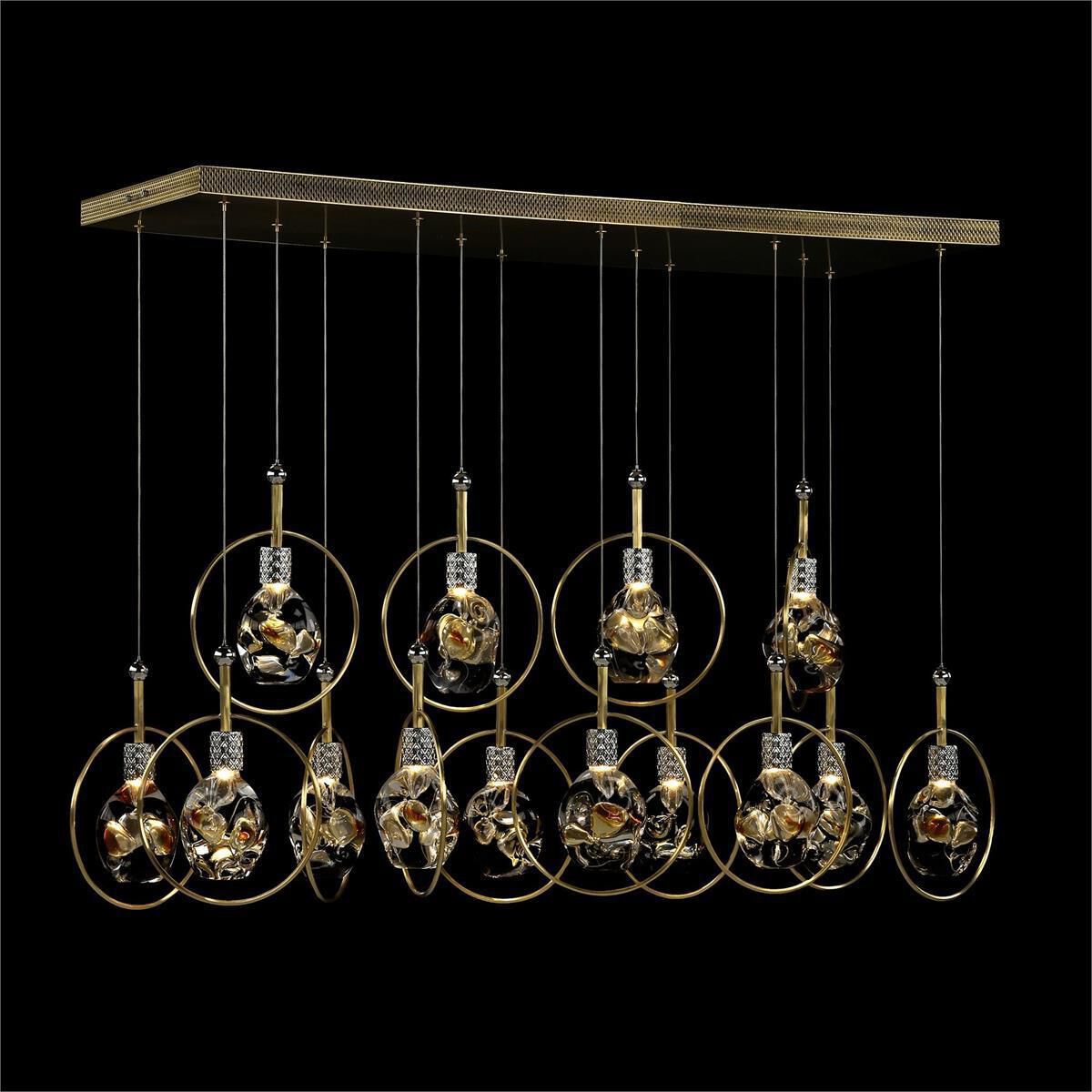 Bergamo 14 Light 42 inch Brass with Polished Nickel Horizontal Chandelier Ceiling Light