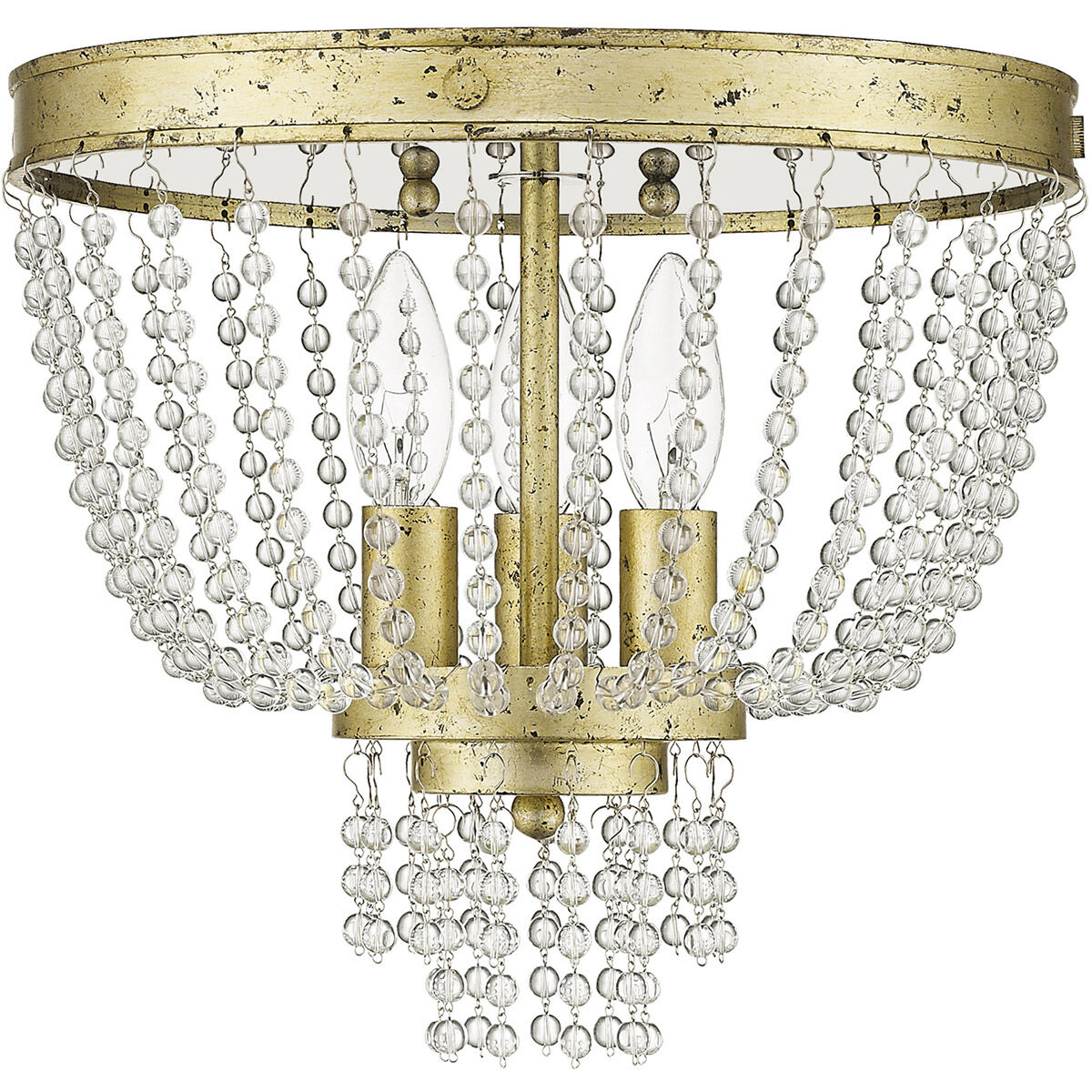 Valentina 3 Light 12 inch Hand Applied Winter Gold Flush Mount Ceiling Light