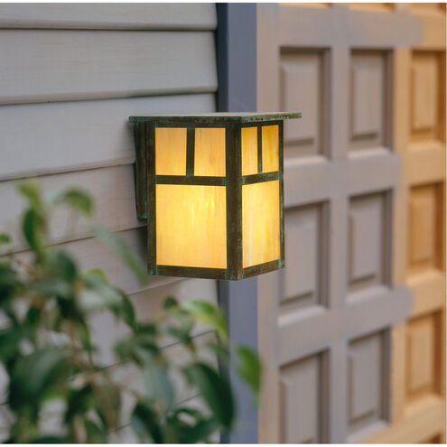 Mission 1 Light 7 inch Satin Black Outdoor Wall Mount in Gold White Iridescent