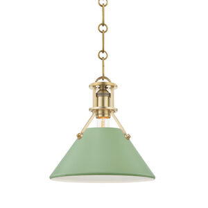 Painted No.2 1 Light 9.5 inch Aged Brass/Leaf Green Pendant Ceiling Light