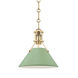 Painted No.2 1 Light 9.5 inch Aged Brass/Leaf Green Pendant Ceiling Light